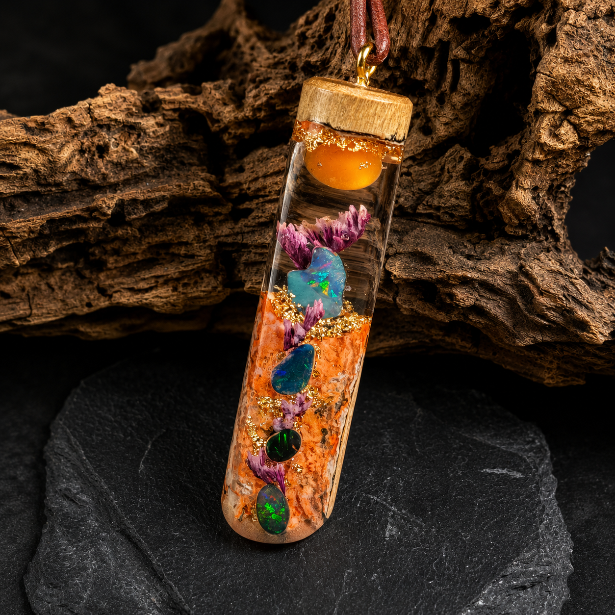 Olivenholz - Lavafall - Opal